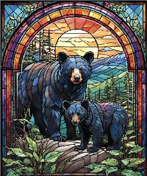 Black Bear and Cub - Stained Glass